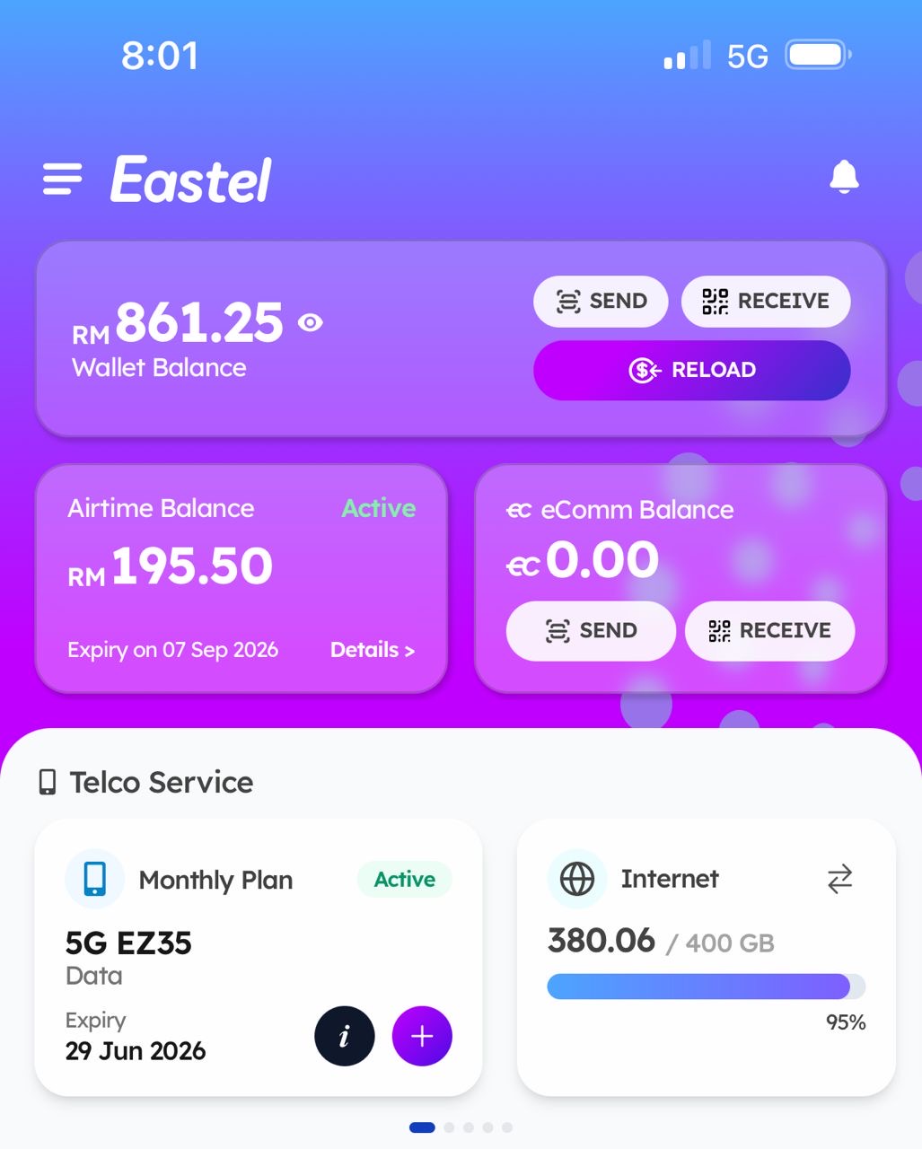 Bukti aktiviti ejen EASTEL — Pelan Ultra 5G Aktif